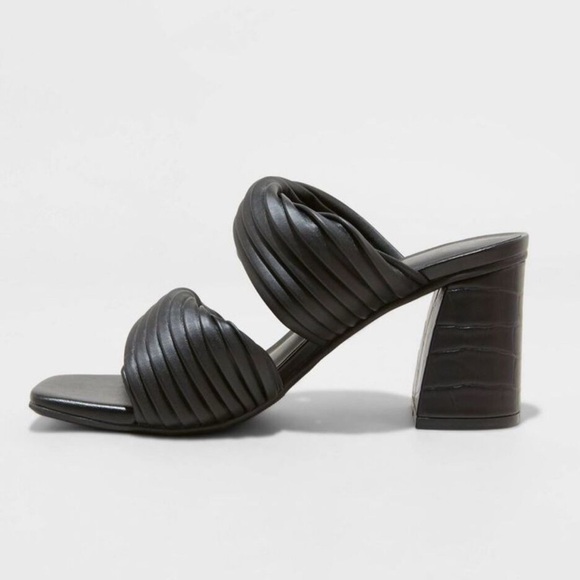 A New Day Women's Mule High Heels Dress Embossed Striped Faux Leather NEW - Picture 2 of 4